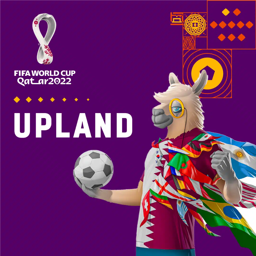 a graphic of an upland llama celebrating the world cup