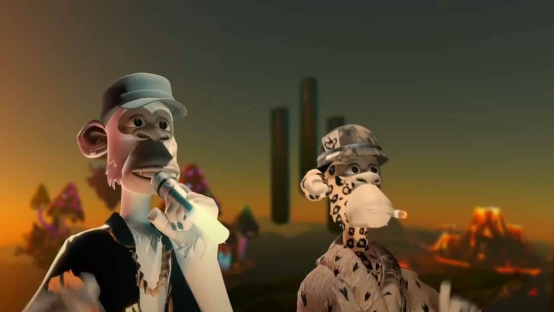 Image of Eminem and Snoop Dogg's Bored Ape Yacht Club NFT avatars performing during VMA