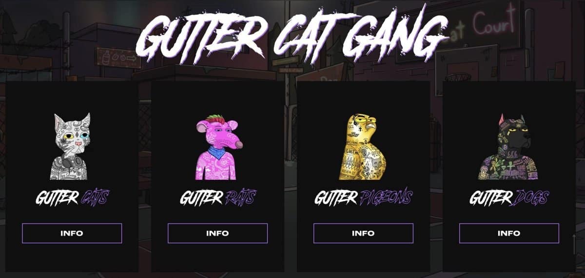 Gutter Cat Gang's rat, dog, and pigeon